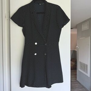 Black and white polka dot romper skort